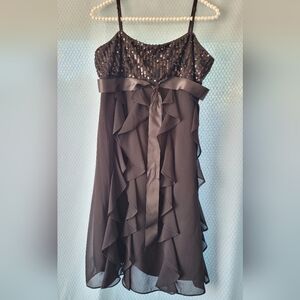Eliza J Missy Sheer Ruffle Cocktail Dress Sz 12p
